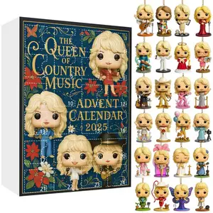 Dolly Parton Christmas Countdown Calendar Blind Box, 24 Days to Christmas Tree Ornament, Festive Holiday Decor Gift Idea