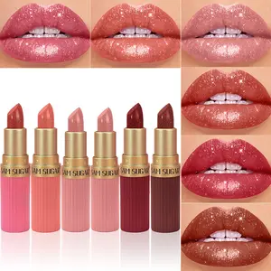 SAM SUGAR Coral Pearlescent Lipstick- Waterproof, Long-Lasting Shimmer Gloss with Golden Cap, Non-Sticky Formula, Easy Application for All Light Beige Types, Moisturizing Lipwear Moisturizing Lipstick