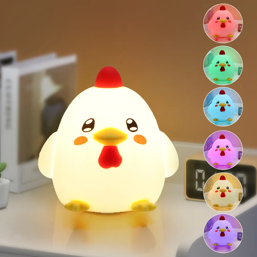 Cute Chicken Silicone LED Nightlight - Dimmable Indoor Decorative Light, Kawaii Squishy Nursery Table Lamp for Bedroom Bedside Desk