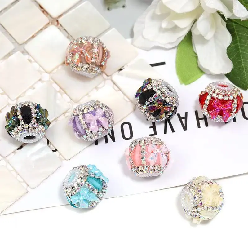 6PCS Rhinestone Bow Beads Set, Beaded Pens DIY Charms, Sparkling Crystal Heart Focal Beads for Jewelry Making, Crafting & Personalized Gift Decoration Supplies