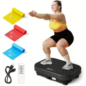 Home-use 400LB vibration platform trainer, upgraded version equipped with a remote control and 2 ropes, wireless connection, suitable for both men and women, for home bedrooms, black, battery not included resistance bands