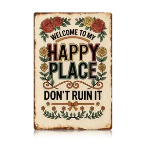 Happy Place Metal Sign 8×12 inch – Vintage Funny Wall Decor, Welcome Home & Garden for Entryway, Porch, Kitchen Colorful Crystal Ball Mushroom Night  All-Season Wreath  Multi-Functional Cross Ornaments,Mother's Day gift,gift for MiMi | summervibes