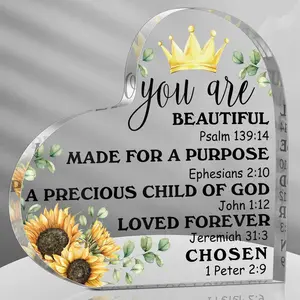 Christian Gifts for Women, Inspiration Religious Catholic Birthday Gifts, Bible Verse Spiritual Encouragement Presents for Mom, Sister, Girl, Female Coworker(Sunflower) - Acrylic heart Plaque Decor