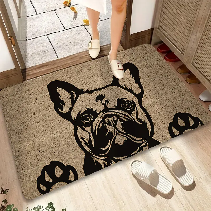 French Bulldog Flannel Bath Mat, Cute Dog Print Soft Absorbent Non Slip Floor Rug, Pet Lover Home Decor Mat for Bathroom Entryway Bedroom Kitchen, 16×24in / 20×31in / 24×36in