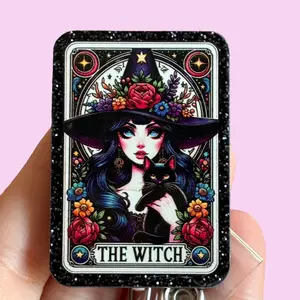 Glitter My Badge Halloween Tarot card witch badge reel for nurse and hospital workers. Badge clip Badge pull - Retractable swivel clip with a 360 rotation. Great gift for coworker. Healthcare