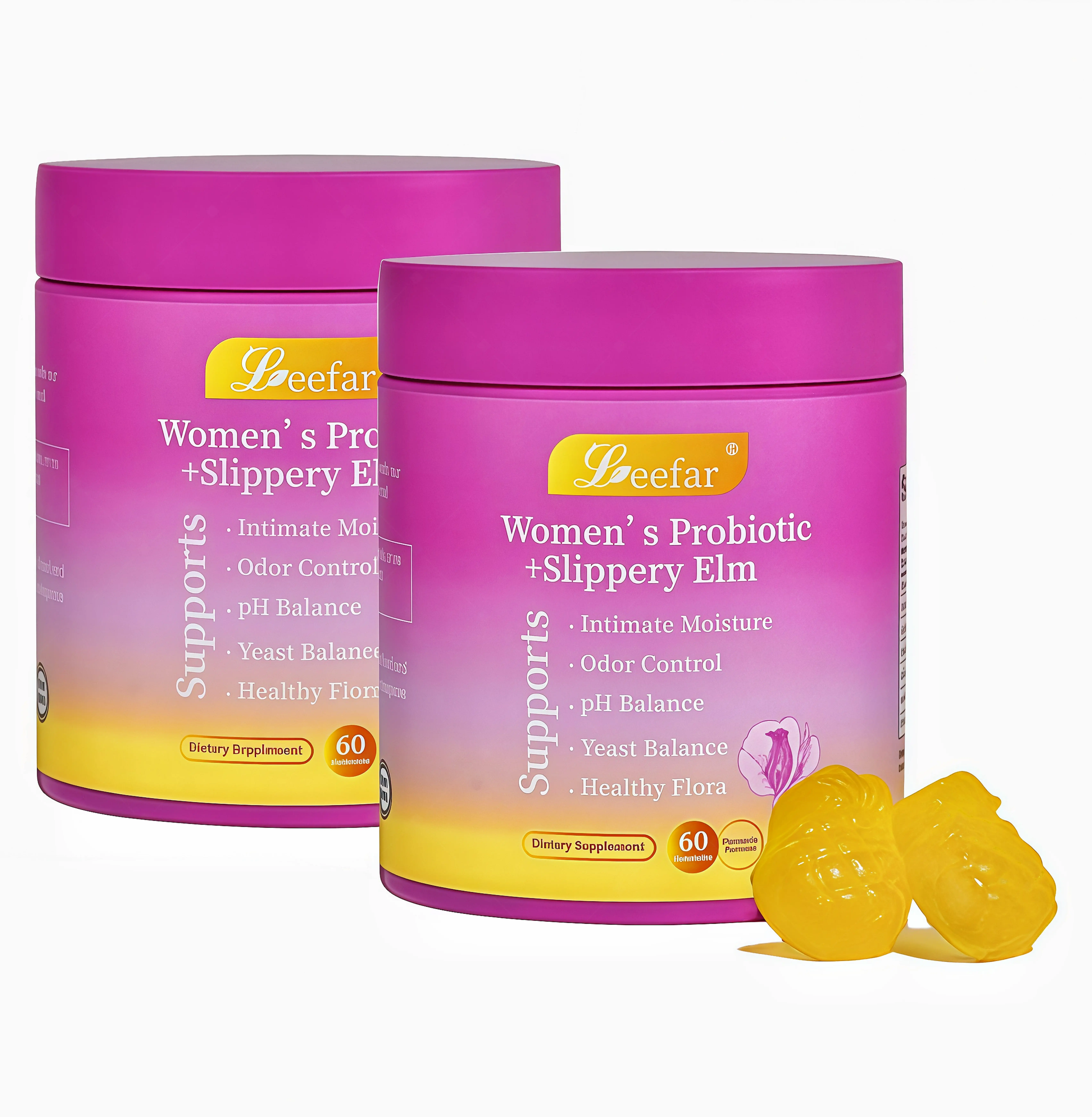 2 Pack LEEFAR Her Probiotics Gummies ER - All in One Solution with Slippery Elm and Prebiotics & Lactobacillus Probiotic Blend for Women's pH Balance and Dryness Hawaiian Pineapple Gummies Dietary Supplement