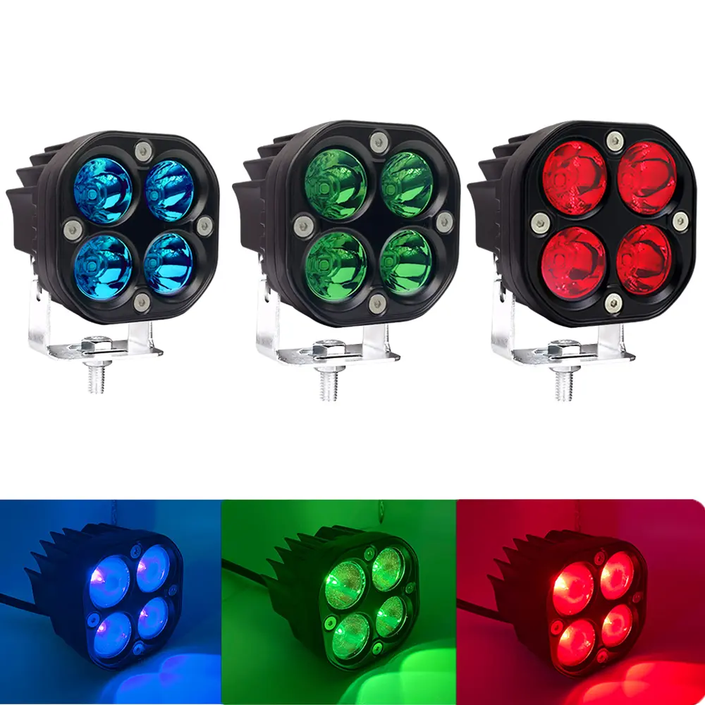 2pcs 3 Inch 40W LED High Intensity Cube Pod Work Light Super Bright Day And Night Light Red Blue Green 12-48V