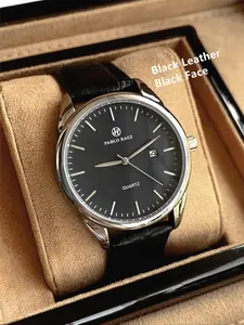 Men's Business Watch, Quartz Wristwatch, Dial Stainless Steel Case Ipg Plating Leather Strap Quartz Movement Luxury Gift for Men Daily Wear