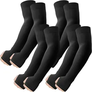 4 Pairs Arm Sleeves with Thumb Hole Cooling UV Protection Tattoo Cover Up UV-Blocking Ice Silk Sun Protection Sleeves
