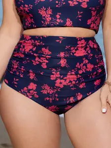 【Summer Turn-Up】【Tummy control】BlOOMCHIC Plus Size Floral Pattern Shrinkage Pleats Swim Bottoms [M-6X] 2026 Summer Pick for Mother's Day