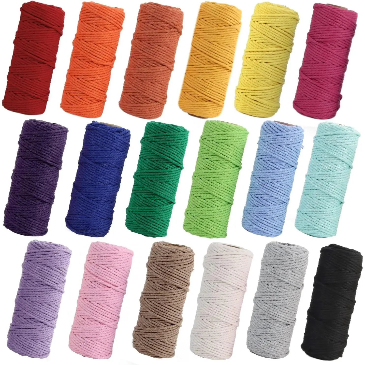 Macrame Cord 2mm x 590 Yards 18 Rolls   Cord 3 Stands Jute Twine String Soft Rope Assorted Colored Yarns for DIY Knitting Knotting Craft Macrame Project Supplies