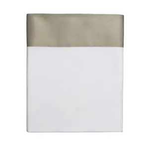 Hudson Park Collection Italian Cuff Flat Sheet, Queen, White-Silver