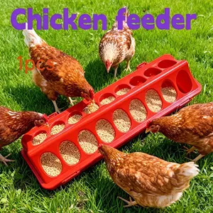 Chicken Feeder Set with 18 Feed Holes, Multi-Pore Bird Food Dispenser, Anti-Scrambling Chicken Tray, Chick Rearing Feed Slot, Feeding