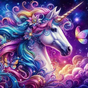5D DIY Full Drill Round Diamond Painting - Diamond Painting Kits, Diamond Art Kit Unicorn, Rainbow Hair, Butterfly Mosaic, Canvas - DIY Decorative Painting, Home Wall Decor, Suitable for Halloween and Christmas, Birthday and Anniversary Gifts
