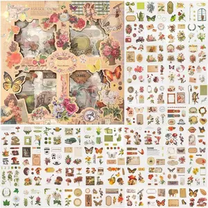 100 Sheets Vintage Scrapbook Decorative Stickers PET Material 500 Unique Patterns for Journaling & Scrapbooking Supplies Butterfly Flowers Plant Stickers Kit vintage scrapbook DIY