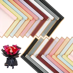 20 Sheets Flower Wrapping Paper, Waterproof Floral Bouquet Wrapping Paper Gold Edge Korean Florist Bouquet Supplies for DIY Crafts Packaging Bouquet Wedding Gift