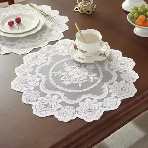 1pc Embroidered Table Mat and Cup Pad Set, Floral Pattern Placemat, Kitchen Coasters, Kitchen Dining Decoration, Home, Insulation and Scratch-Resistant, Perfect for Weddings and Parties