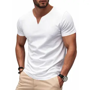 Men's Solid Color V Neck Tee, Regular Fit Casual Quick-dry Skin-friendly Short Sleeve T-shirt for Summer, Men's Top for Daily Wear, Tropical