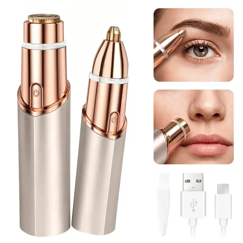 Women's 2-in-1 Rechargeable Electric Facial Hair Remover & Eyebrow Trimmer - Compact Form, Precision Blade, Painless Shave Tool for Face/Lips, Portable Gentle Personal Care Appliance,familyfun