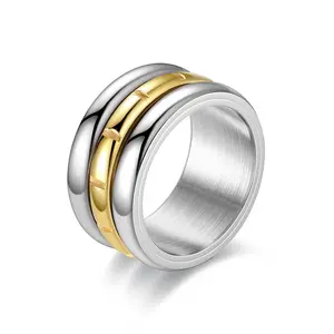 Men's stainless steel rotating ring set | Two tone decompression ring, extremely simple style to relieve anxiety accessory, suitable for daily casual wear of couple rings evry jewel woman