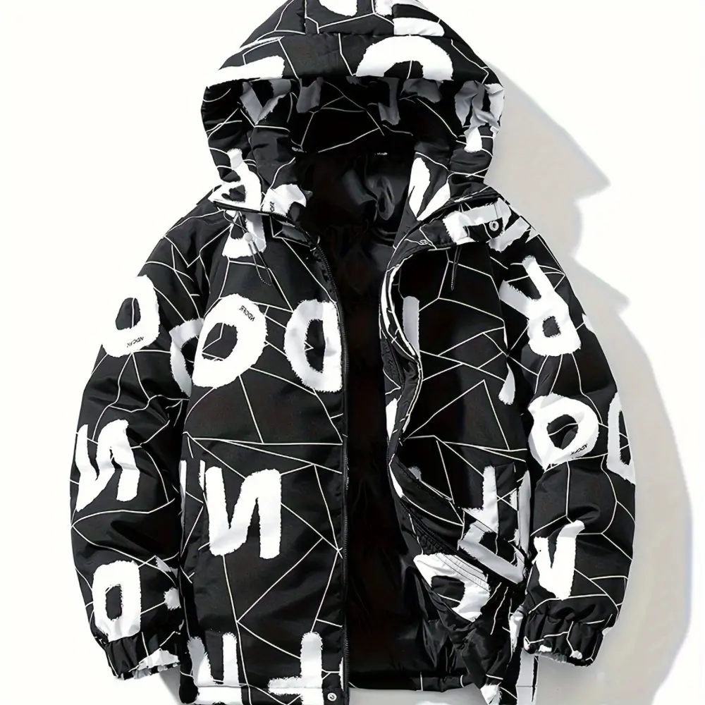Men's Hooded Puffer Jacket - Lightweight, Water-Resistant, Breathable, Zip-Up, Loose Fit, Polyester Outer, Cotton Filled, Single Breasted, Regular Length, Long Sleeve, Hand Washable Menswear Top - Ideal for Casual Winter Outdoor Sports, Hooded Jacket