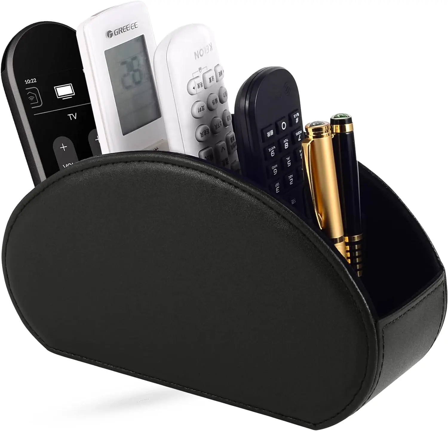 Greece TV Remote Holder Tray with 5 Compartments, PU Leather Storage Box, Placed Media Remote Storage Accessory for Office and Media Use