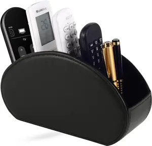 Greece TV Remote Holder Tray with 5 Compartments, PU Leather Storage Box, Placed Media Remote Storage Accessory for Office and Media Use