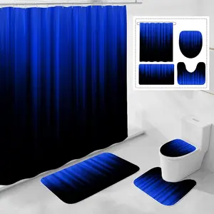 she's love 4 Pcs Royal Blue and Black Gradient Shower Curtain Set with Rugs and Toilet Lid Cover, Modern Simple Waterproof Fabric Bathroom Set, Ombre Stripe Gothic Abstract Bathroom Decor Set Accessories