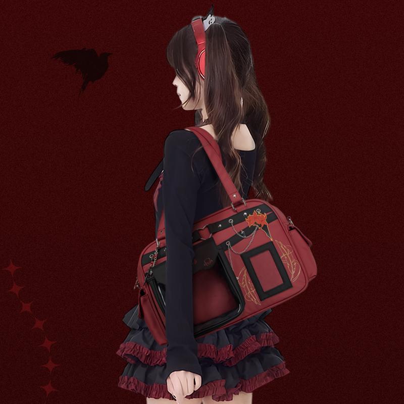 KabaqooOfficial Qin Che Anime Ita Bag for Women Red Large Crossbody Bag with Clear Front Pocket Perfect for Pins Charms & Collections
