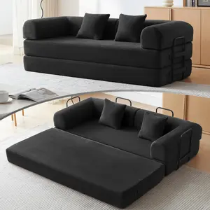 KELVISS 79-in 5-in-1 Convertible Corduroy Sofa Bed with 2 Headrest Pillows, No-Assembly Floor Futon Couch for Apartment, Small Spaces boneless