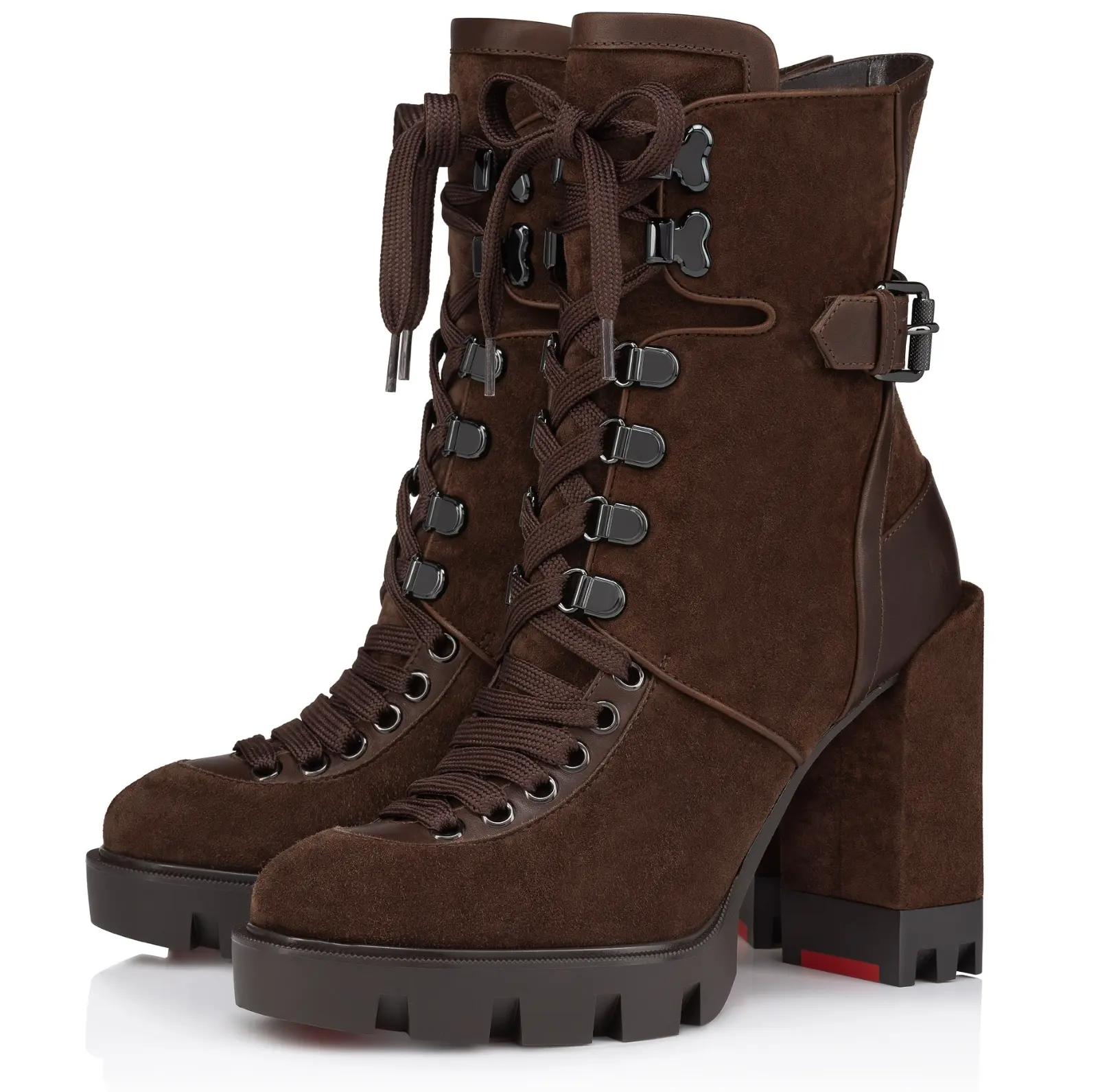 Christian Louboutin Macademia 100 Brown Platform Block Heel Combat Boot