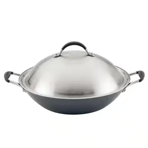 A1 Series 14 In. Graphite Aluminum Nonstick Induction Wok with Lid Circulon