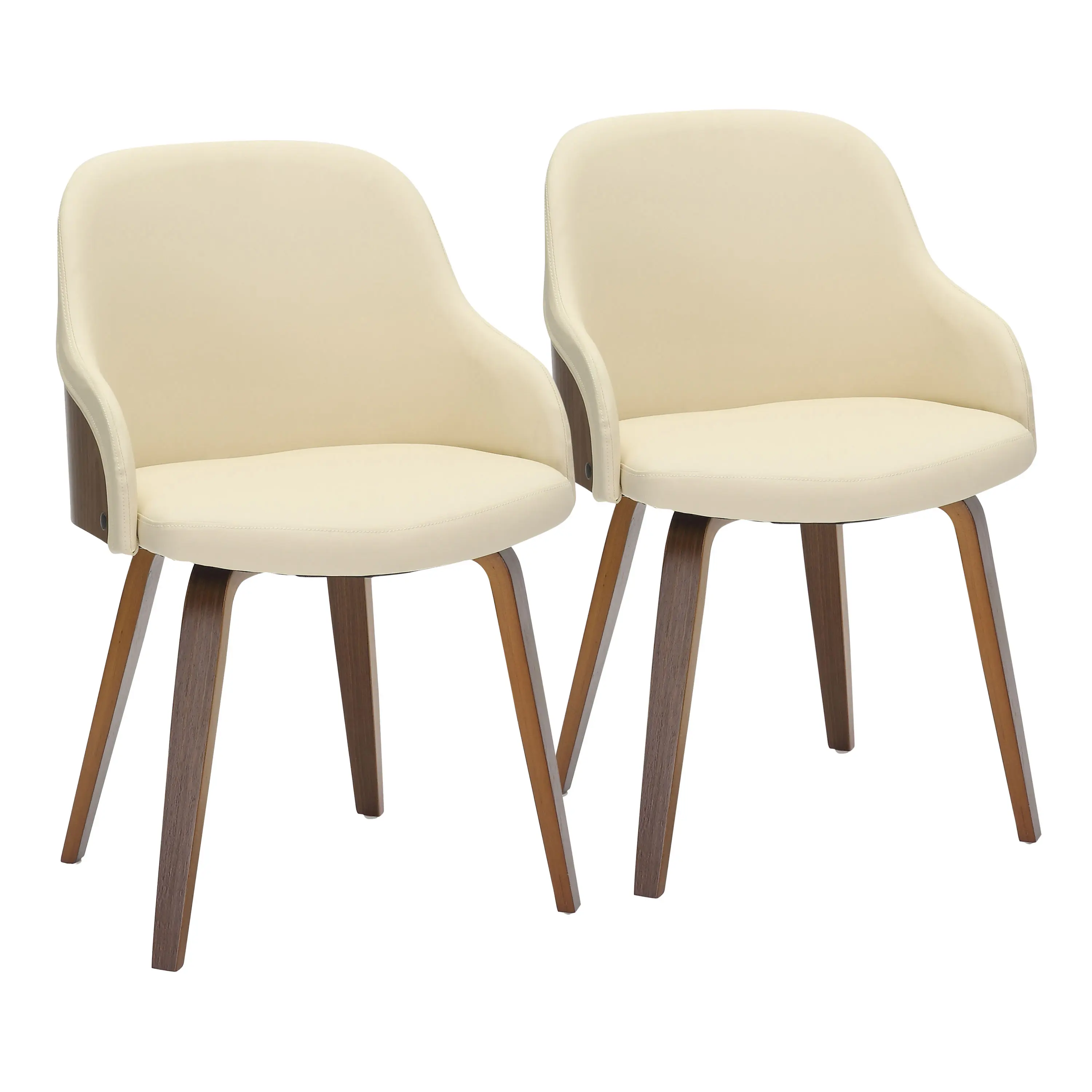 Walnut Wood Dining Chair with Cream Fabric Upholstery