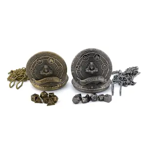 Rogue Pocket Watch Mini DnD Dice Set 7-Piece Stealthy RPG Locket Dice with D4 D6 D8 D10 D12 D20 & Percentile Dice in Black Velvet Bag for Dungeons & Dragons