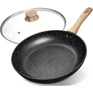 Non Stick Frying Pans - 12 Inch Nonstick Frying Pan with Glass Lid, Large Stone Fry Pan with  Handle, Induction Compatible, Black