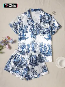 Summer Women's Short Blue Pajama Set, Button-Neck Top and Pants, Soft Sleepwear Loungewear, Homewear, Casual Wear, Pjs, Womenswear, Pajamas Lounge Set
