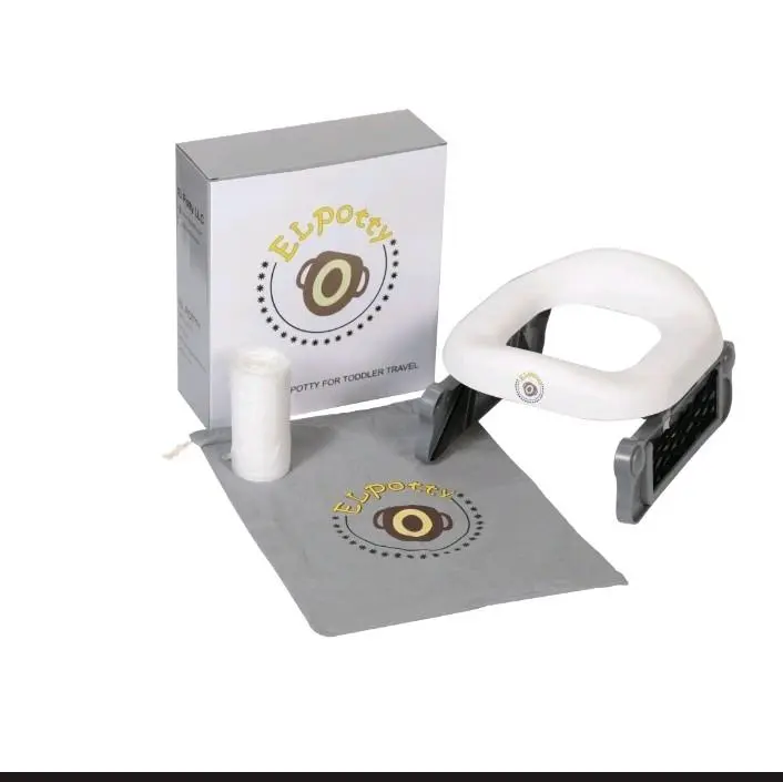 EL Potty EL-POTTY-MW200 Family Travel Potty With Pocket Compact Washable BPA-Free PVC-Free Phthalate-Free Plastic Matte White Luxury Finish 30 Biodegradable Bags Carry Bag Included