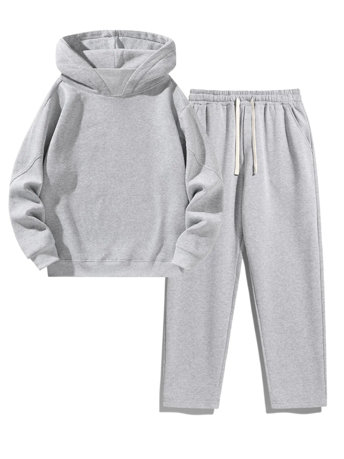 Men's Solid Color Hoodie & Drawstring Waist Sweatpants Two-Piece Set, Casual Minimalist Fashion Breathable Plain Two Piece Outfits for Daily Outdoor Wear, Men's Clothes for Spring & Fall