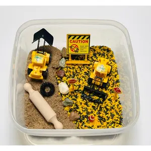Construction themed sensory rice and kinetic sand kit!