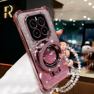 Honor GT Pro Girls Series Fashion Strap Lanyard Phone Holder Case For Compatible With Huawei Honor Gt Pro PC Cover and Elegant Glittery with Crystal Style Chain Protector Cases