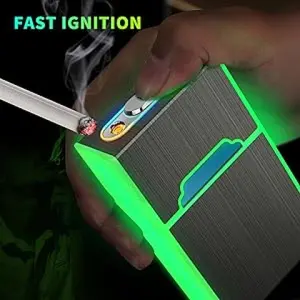 1pc Luminous Cigarette Case with USB Rechargeable Lighter - Odor-Proof & Moisture-Proof Night Light, 20pc Capacity Holder, USB-Powered lgnition, Durable& Stylish Gift - Ideal for Night time Use & Outdoor Activities