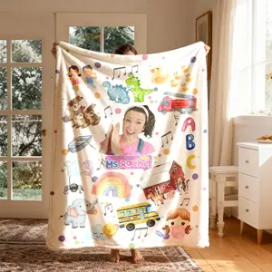 Ms. Rachel Cartoon Theme Flannel Blanket, Large Size, Soft Lightweight Warm, Perfect for Bed Sofa Office Camping Travel, Christmas Gift