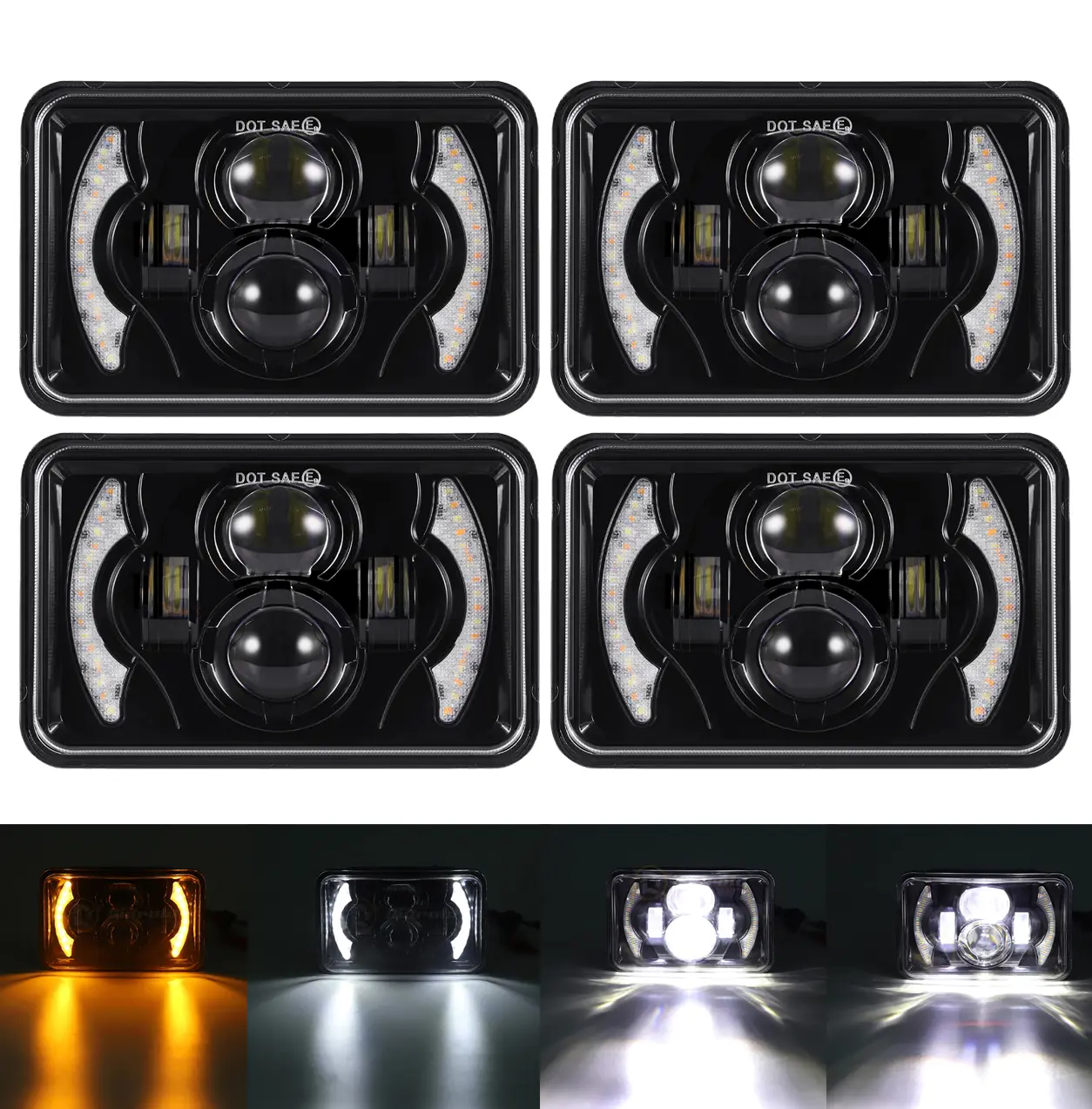 Rectangular 4X6 LED Headlights DOT Approved H4651 H4652 H4656 Headlamp with High Low Beam DayLight And Turn signal Function.