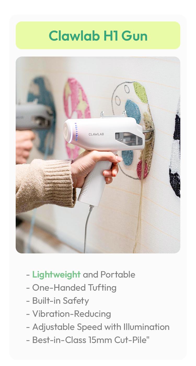 Clawlab H1 Tufting Kit — All in One Rug Tufting Machine, Beginner Kit, Starter Kit with 550g Ultra-Light Machine, Quiet Motor DIY Rug Tufting for Home Lightweight Electric Rug Beginner Machine for Starter, No-Nail Frame, Yarn & Cloth | DIY Home Decor