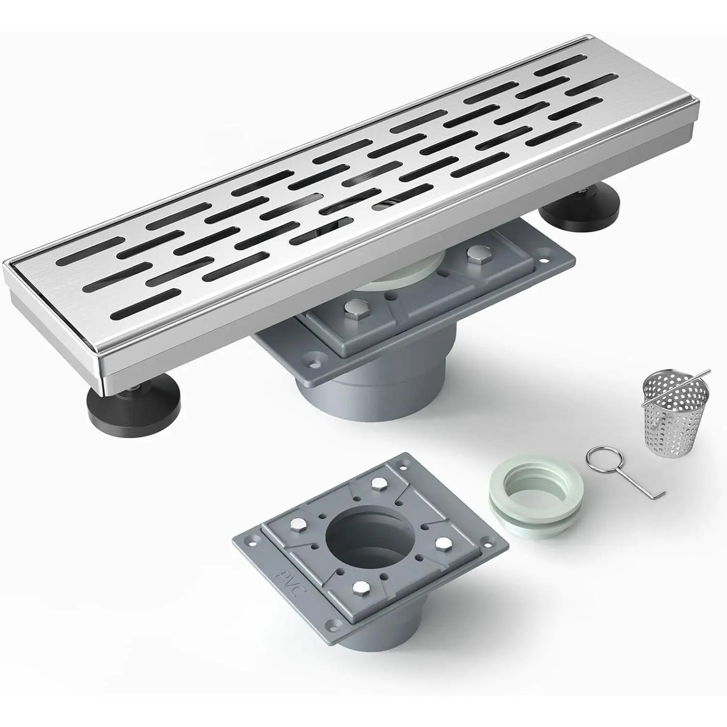 12 Inches Shower Drain with Removable Strainers,PVC Shower Drain Base for Bathroom Floor Drain,Brushed Nickel Stainless Finished