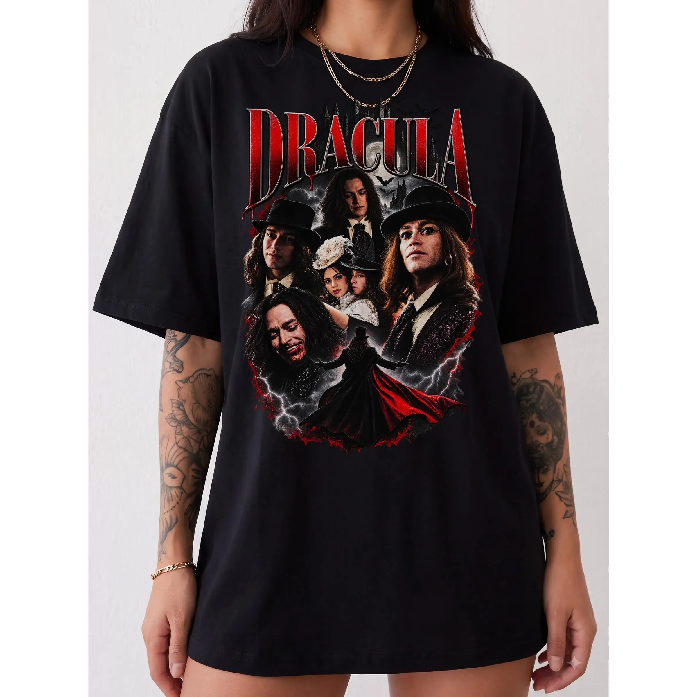 Dracula T-Shirt, Caleb Landry Jones Vampire Graphic, Vintage 90s Halloween Gothic Horror Retro Tee