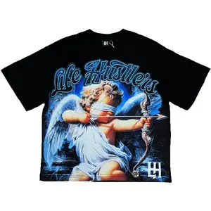 "Blind Cupid Rhinestone Graphic Tee, Gothic Y2K Streetwear Oversized T-Shirt, Black Unisex Cotton Top for Fashion Lovers "