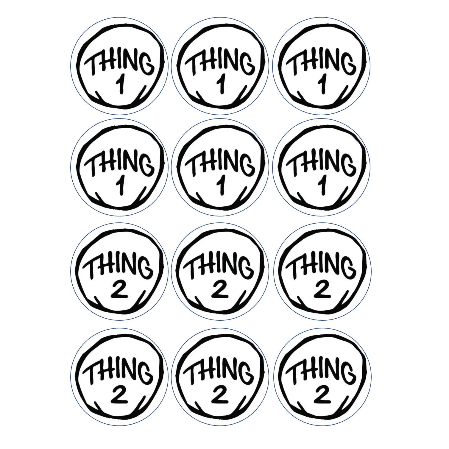 Set of 12 pre cut edible images for desserts, drink toppers, choose your size- Thing 1 and Thing 2 Dr. Seuss