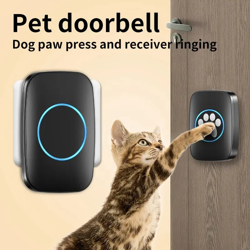Smart Wireless Pet Training Doorbell – 300m Range, 60 Songs & LED Flash for Dogs & Cats (US/EU)