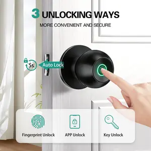 Day Gift Smart Door Knob, Fingerprint Door Knob, Biometric Smart Door Lock with App Control, Metal Alloy Door Knobs, Easy Installation, Great for Bedrooms, Cloakroom, Apartments Offices